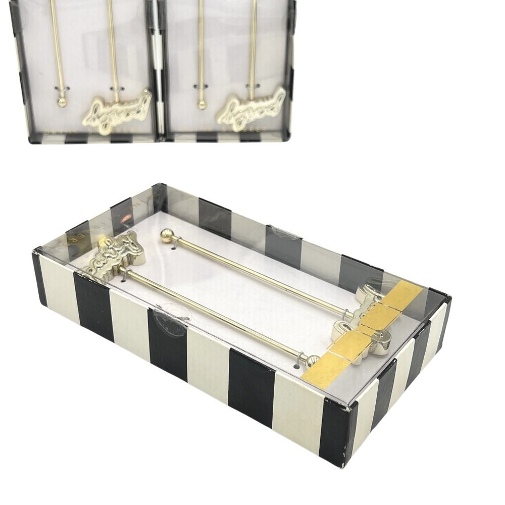 8 OAK LANE Set of 6 Gold "Party" Cocktail Drink Acrylic Stir Sticks NIB - Picture 4 of 8